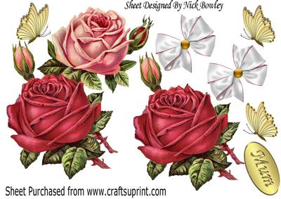 Pretty Pink and Red Roses with Gold Butterflies A4