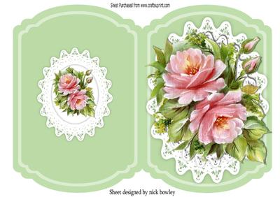 Pretty Pink Roses on Lace Bracket Card