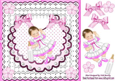 Cute Baby Girl on Bib with Pearls and Bows 8x8
