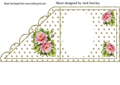 Pink Roses & Butterfly on Lace on Scalloped Insert