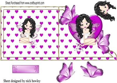 Cute Faerie on Purple Heart & Purple Butterflies