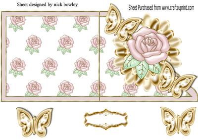 Pink Pearl Rose and Gold Butterflies Over the Edge