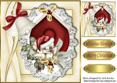 Cute Little Robin on Lace & Gold Holly 8x8
