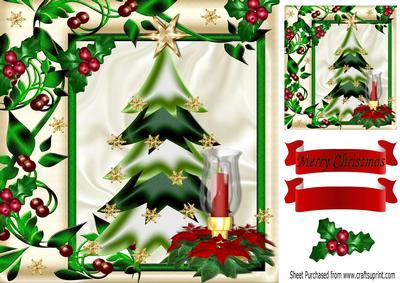 Christmas Tree with Red Candles and Holly 8x8