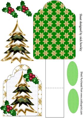 Pretty Christmas Tree with Holly and Berries Easel Card