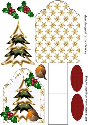 Christmas Tree with Robin and Holly Easel Card