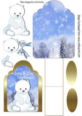 Little Polar Bear in the Snow with Trees Easel Card