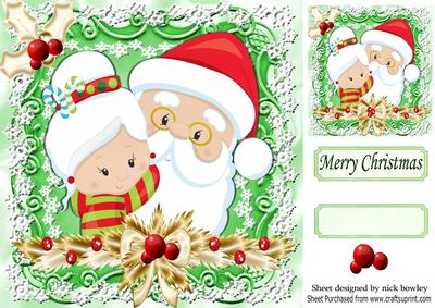 Mr & Mrs Claus, in Holly and Snowflake Frame 8x8