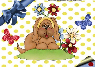 Cute Little Puppy with Blue Bow A4 Topper