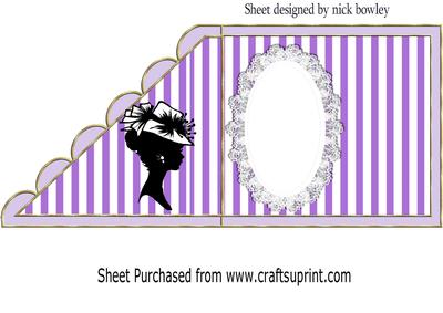 Vintage Silhouette Lady in Hat on Purple Stripe Insert