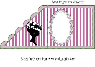 Vintage Silhouette Lady in Hat on Lace on Rose Stripe Insert