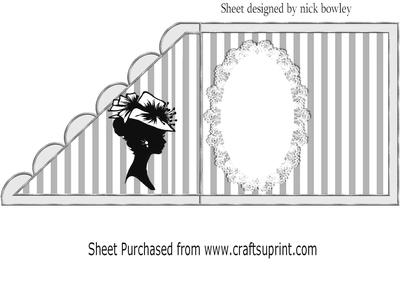 Vintage Silhouette Lady in Hat on Lace Silver Stripe Insert