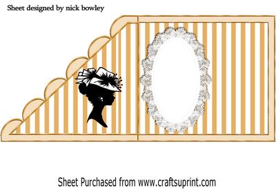 Vintage Silhouette Lady in Hat on Lace on Gold Stripe Insert