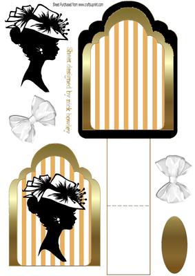 Vintage Silhouette Lady in Hat on Gold Stripe Easel