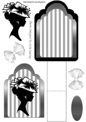 Vintage Silhouette Lady in Hat on Silver Stripe Easel