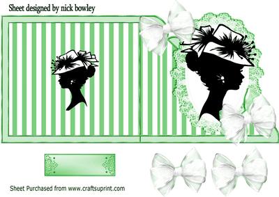 Vintage Silhouette Lady in Green Stripe Edge Card