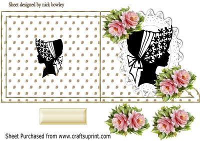 Pretty Silhouette Lady on Lace with Roses Edge Card