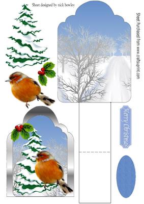 Christms Tree with Robin with Holly Easel Card