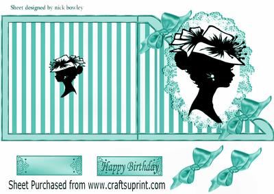 Vintage Silhouette Lady in Turq Stripe Edge Card
