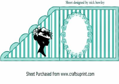 Vintage Silhouette Lady in Turq Stripe Edge Insert
