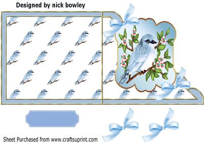 Pretty Blue Bird with Flowers and Bows Over the Edge Card