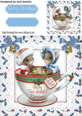 Little Christmas Mice Sat in a Teacup 8x8