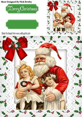 Lovely Vintage Santa with Little Girls & There Presents 8x8