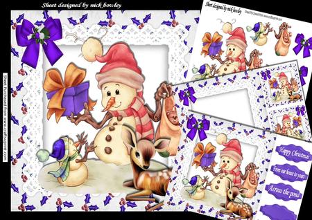 Lovely Snowman with Son and Little Deer 8x8 Mini Kit