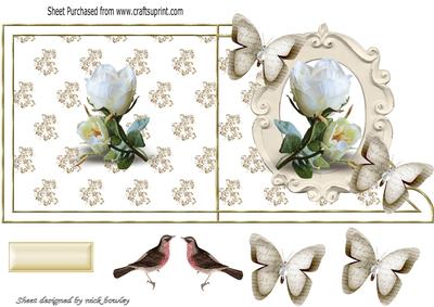 Antique Frame with Cream Roses and Butterflies Edge Card