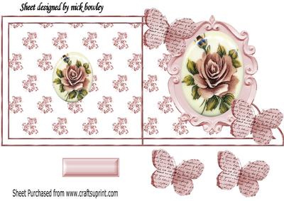 Pink Rose Cameo & Paper Script Butterflies, Over the Edge