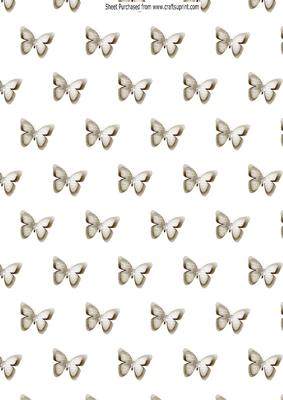White Paper Script Butterflies with Pearls Backing Paper