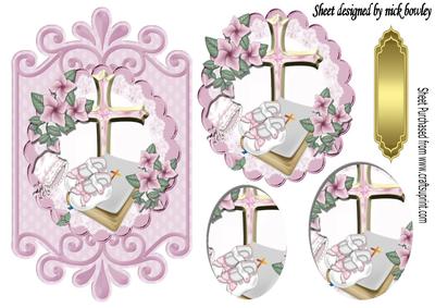Baby Girl Christening with Flower Shoes Oval Pyramids