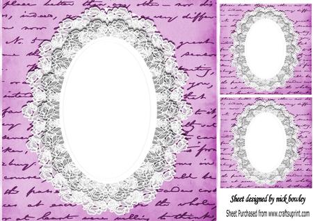 Pink Vintage Script on Lace 8x8 Card/insert with Toppers