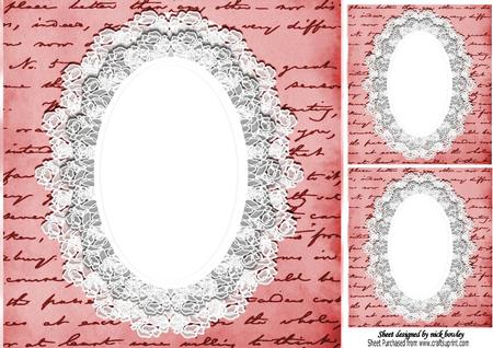 Red Vintage Script with Lace 8x8 Card/insert with Toppers