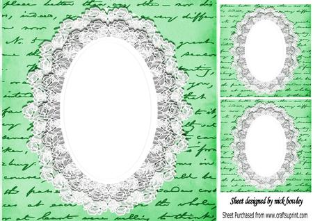 Green Vintage Script with Lace 8x8 Card/insert with Toppers