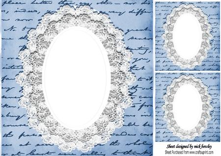 Blue Vintage Script with Lace 8x8 Card/insert with Toppers