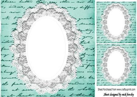 Turq Vintage Script with Lace 8x8 Card/insert with Toppers