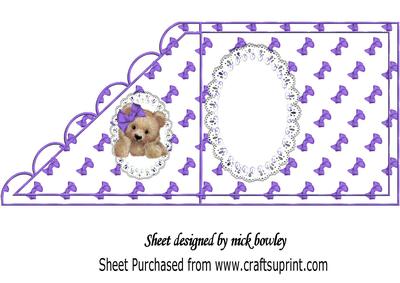 Little Fuzzy Bear in Purple Birds, Bow on Lace Insert