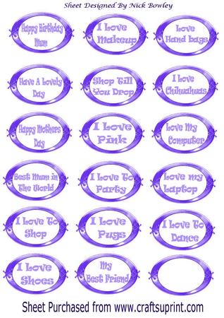 Purple Girly Sentiment Ornate Tags