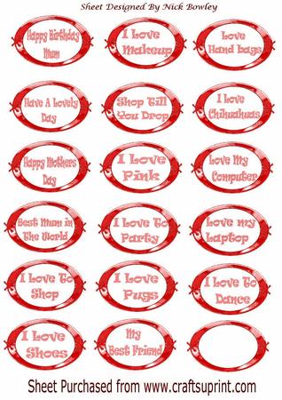 Red Girly Sentiment Ornate Tags
