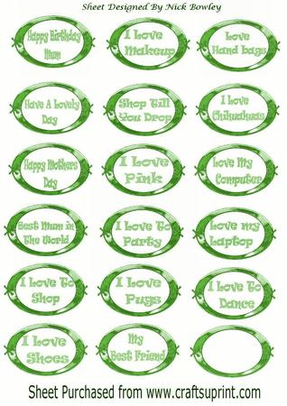 Green Girly Sentiment Ornate Tags