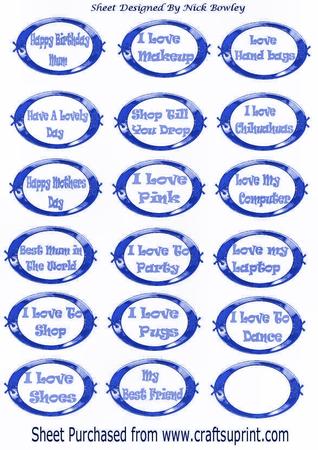 Blue Girly Sentiment Ornate Tags