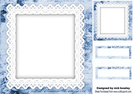 Blue Rose Calligraphy and Lace Frames, Topper and Tags 8x8