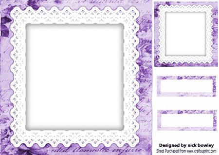Purple Rose Calligraphy and Lace Frames, Topper and Tags 8x8