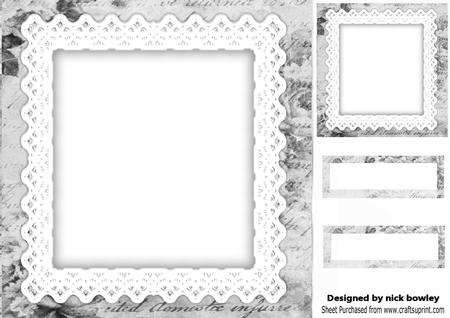 Silver Rose Calligraphy and Lace Frames, Topper and Tags 8x8