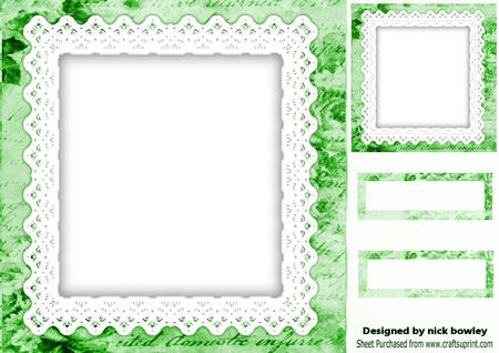 Green Rose Calligraphy and Lace Frames, Topper and Tags 8x8