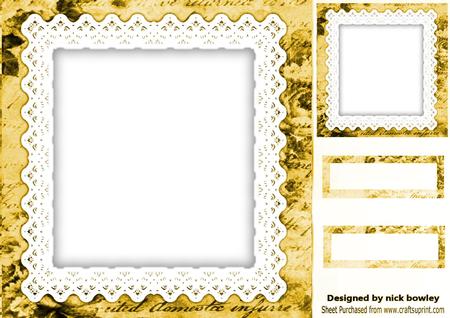 Gold Rose Calligraphy and Lace Frames, Topper and Tags 8x8