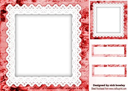 Red Rose Calligraphy and Lace Frames, Topper and Tags 8x8