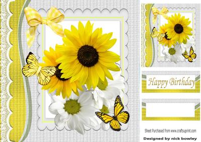 Pretty Yellow and White Sunflowers with Butterflies 8x8