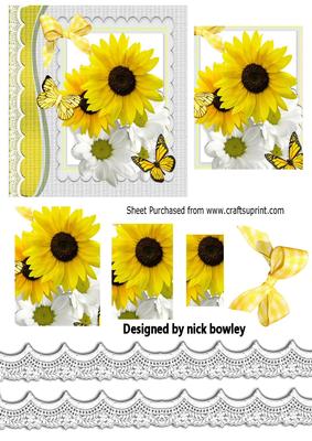 Pretty Yellow and White Sunflowers with Butterflies Pyramids